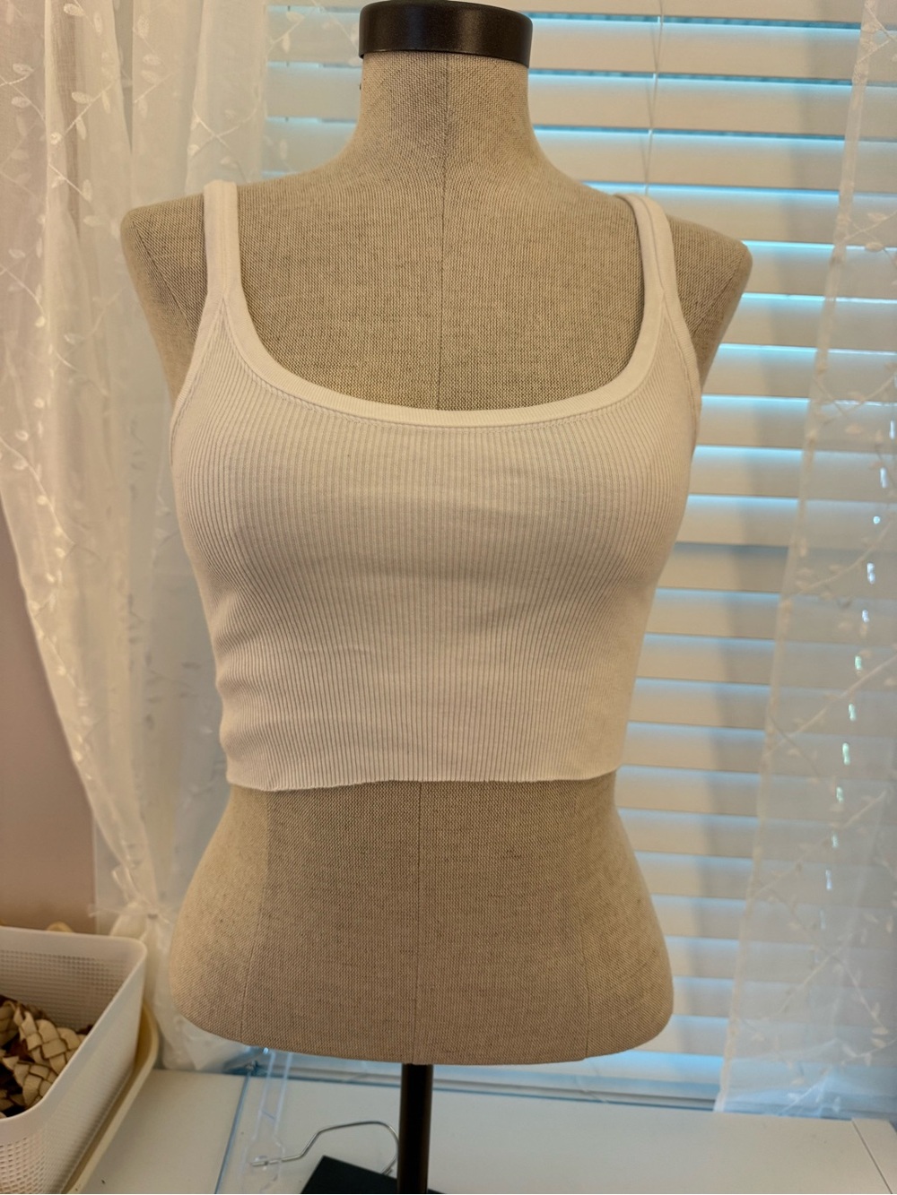 Brandy Melville White Ribbed Scoop Cropped Tank